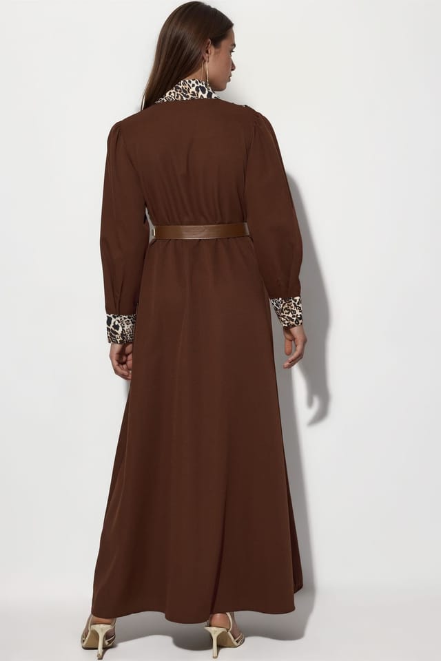 MSN Collection MSN Collection Women's Leopard Print Maxi Shirt Dress in Brown - 3
