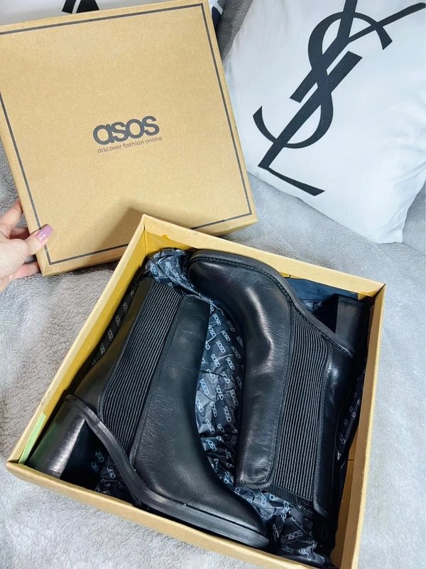 ASOS RRP 66£ Brand NEW UK 4 Asos Design Luxe Black Ratings Leather Chelsea Boots Wide Fit! - 1