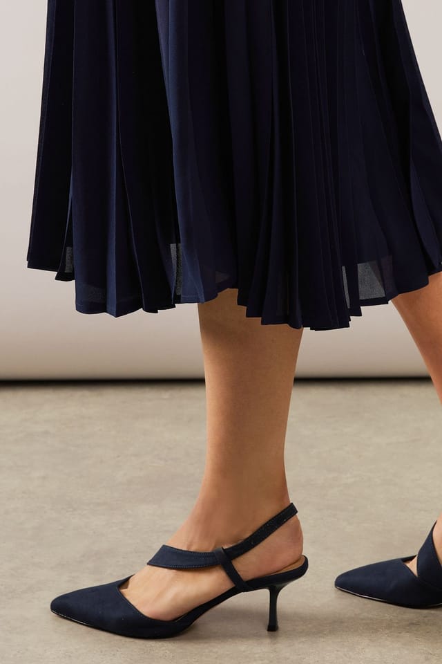Wallis Wallis Women's Evelyn Asymmetric Slingback Kitten Heel Court Shoes in Navy - 2