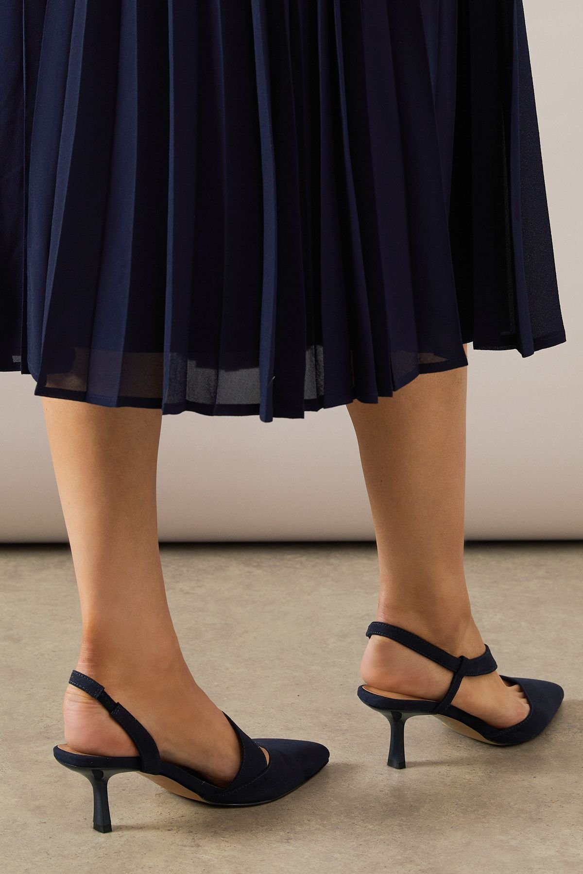 Wallis Wallis Women's Evelyn Asymmetric Slingback Kitten Heel Court Shoes in Navy - 3