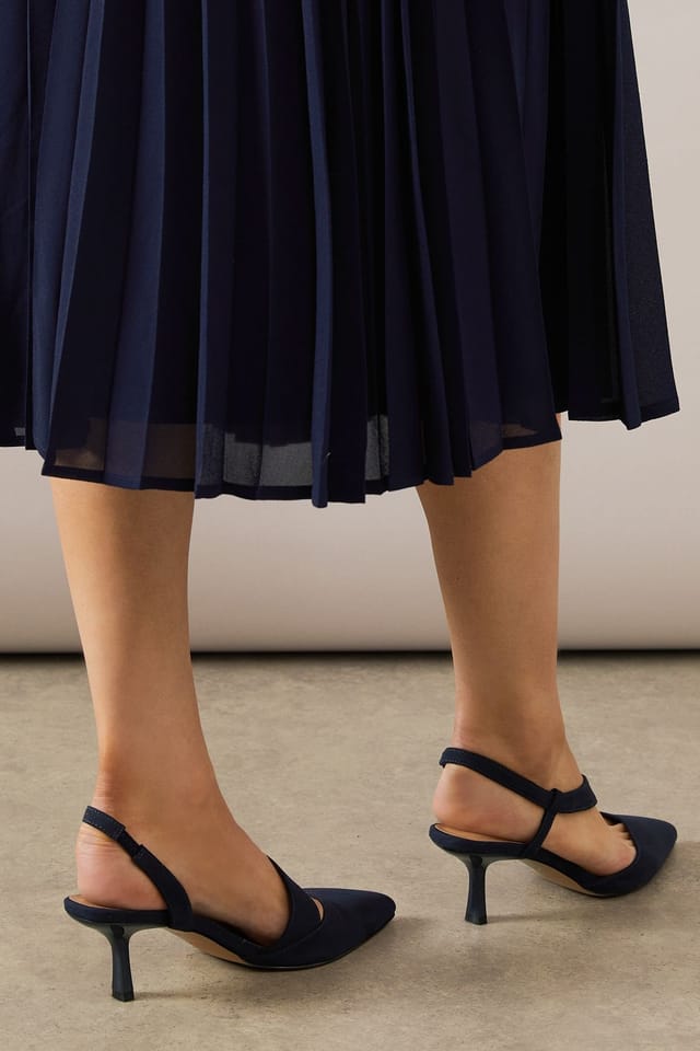 Wallis Wallis Women's Evelyn Asymmetric Slingback Kitten Heel Court Shoes in Navy - 3