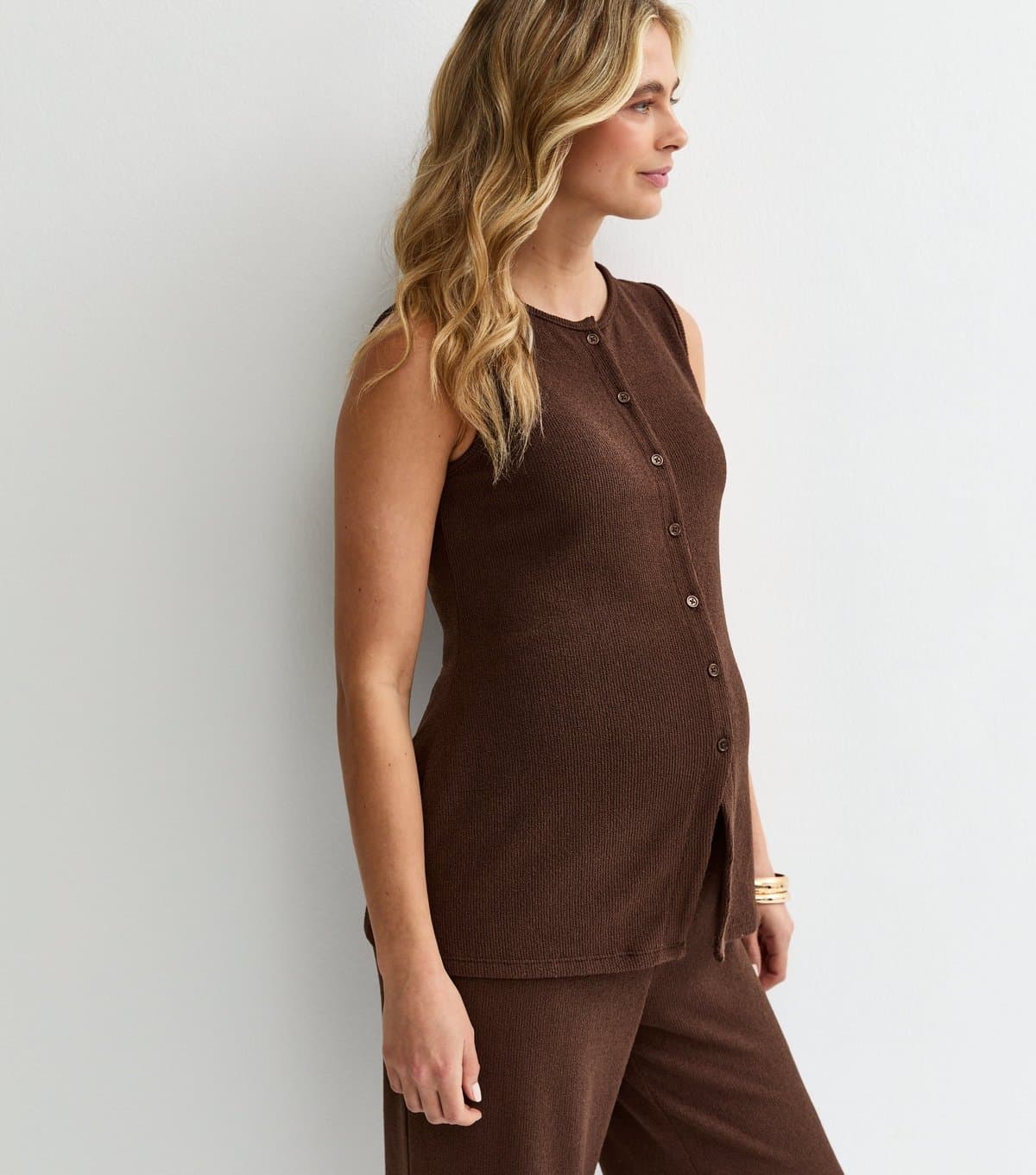 New Look Women's Maternity Brown Textured Button Waistcoat New Look