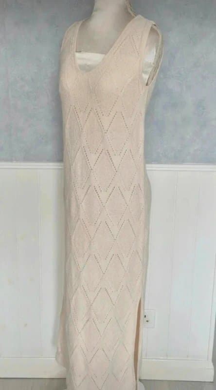 M&S Collection M&S Cream Pointelle Crochet Knit Maxi Beach Dress UK 8 10 Boho