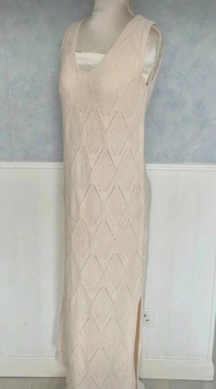 M&S Collection M&S Cream Pointelle Crochet Knit Maxi Beach Dress UK 8 10 Boho - 1