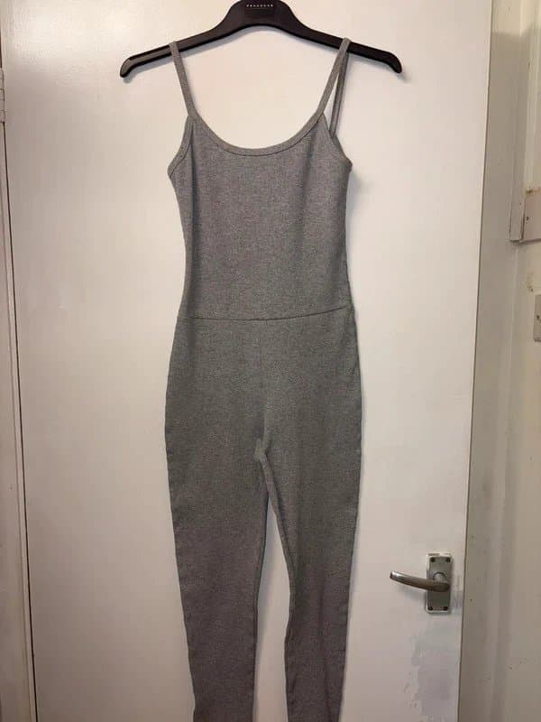 PLT Grey Ribbed strappy jumpsuit with dipped back