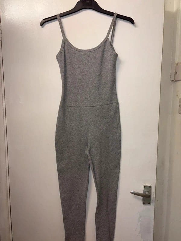 PLT Grey Ribbed Strappy Jumpsuit with Dipped Back