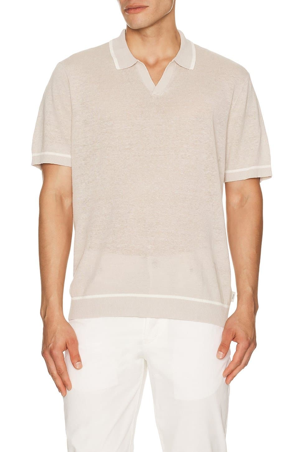 revolve Revolve Stone & White Linen Johnny Collar Polo