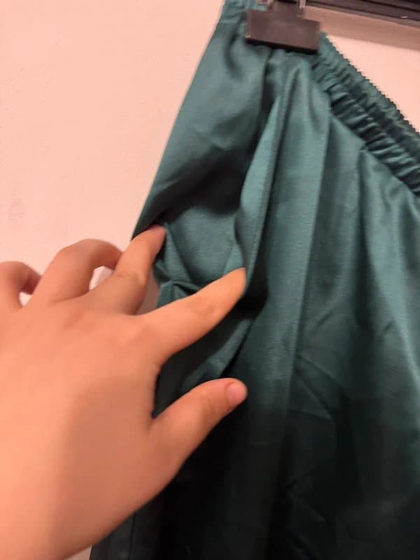 ASOS Design dark green satin silk trousers wide leg elastic waist pokets size 18