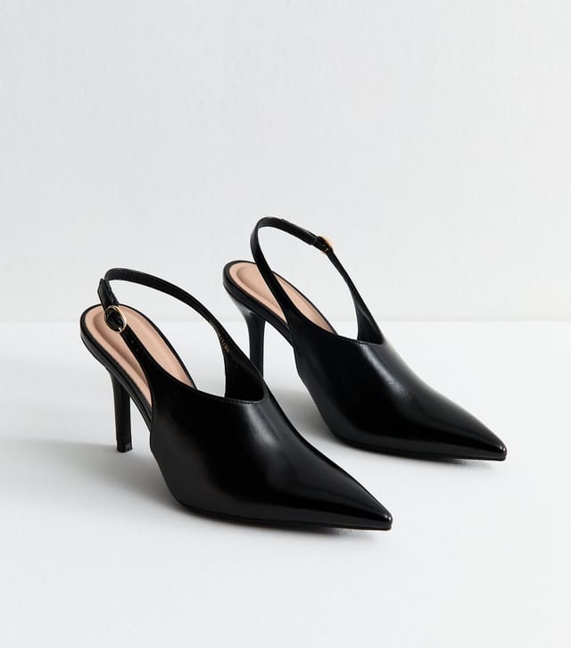 New Look Women's Black High Vamp Faux Leather Slingback Heels New Look - 2