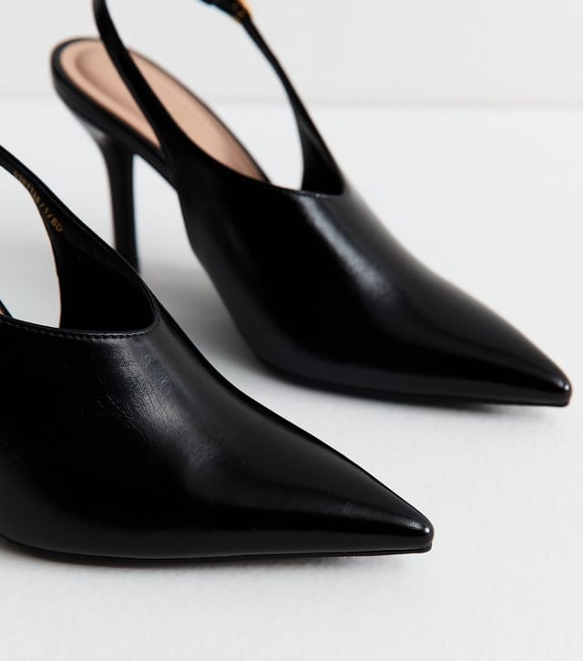 New Look Women's Black High Vamp Faux Leather Slingback Heels New Look - 3