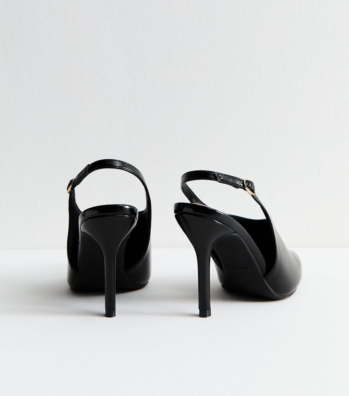 New Look Women's Black High Vamp Faux Leather Slingback Heels New Look - 4