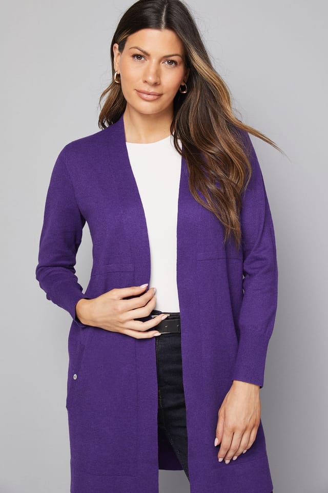 Wallis Wallis Women's Longline Seam Cardigan in Purple - 2
