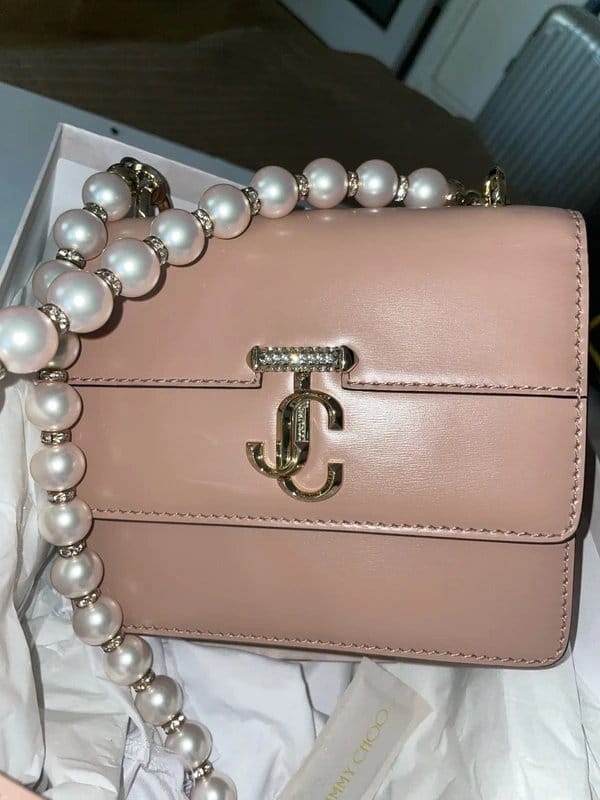Jimmy Choo Jimmy Choo Avenue Quad XS Shoulder Bag blush pink leather pearl-embellished strap RRP $2297 - 1