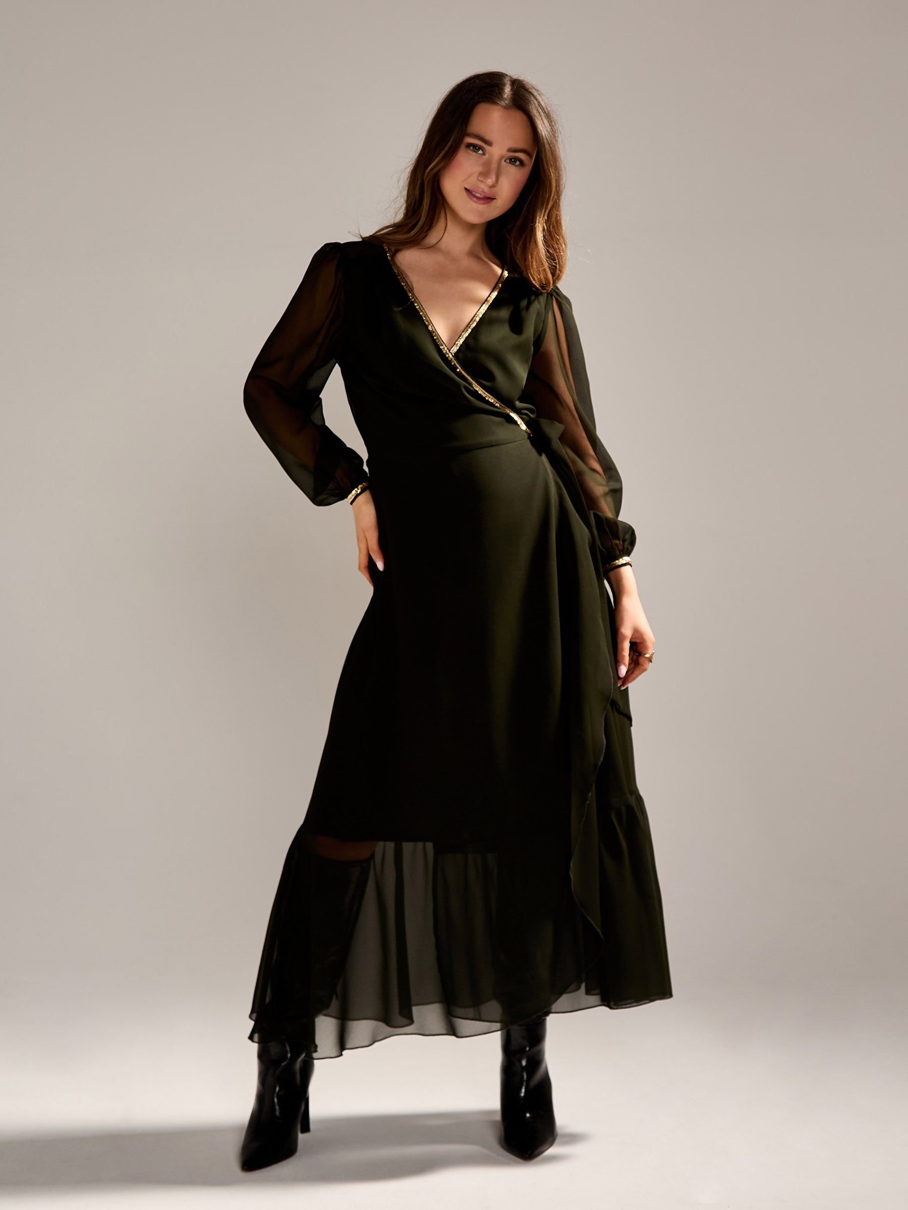 GWD by GEORGE W. DAVIES GWD by GEORGE W. DAVIES Women's GWD Monica Khaki wrap Maxi Dress - 4