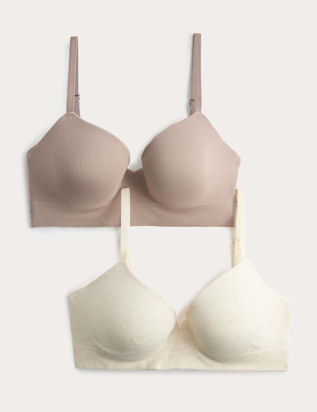 Marks & Spencer M&S 2 Pack Seamfree Wired Demi Cup Bras (A-E) Oatmeal Mix