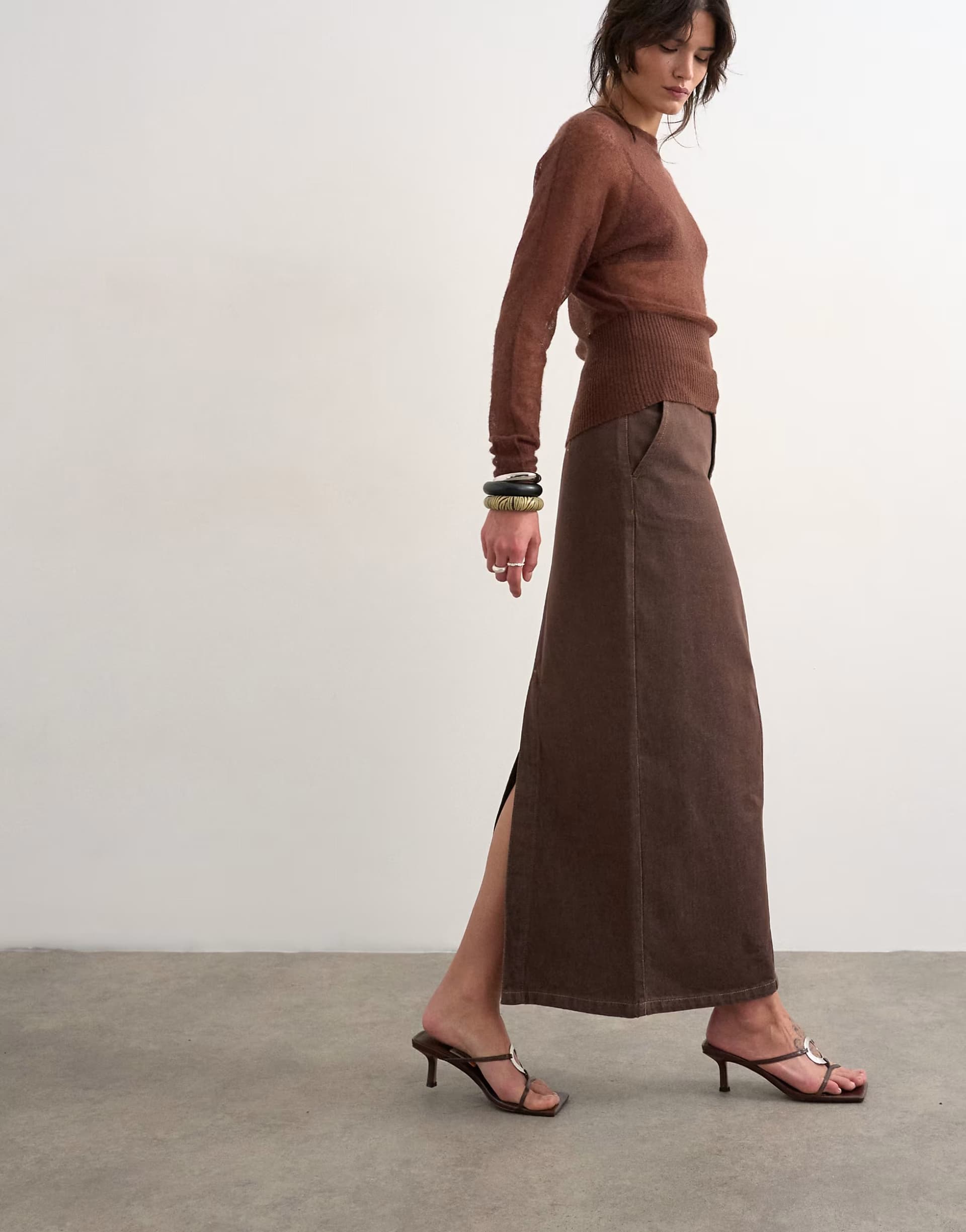 ASOS Topshop denim column maxi skirt in chocolate