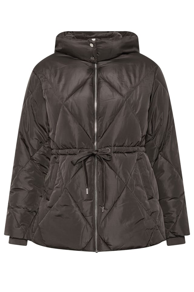 Yours Yours Women's Diamond Quilted Puffer Coat in Brown - 2