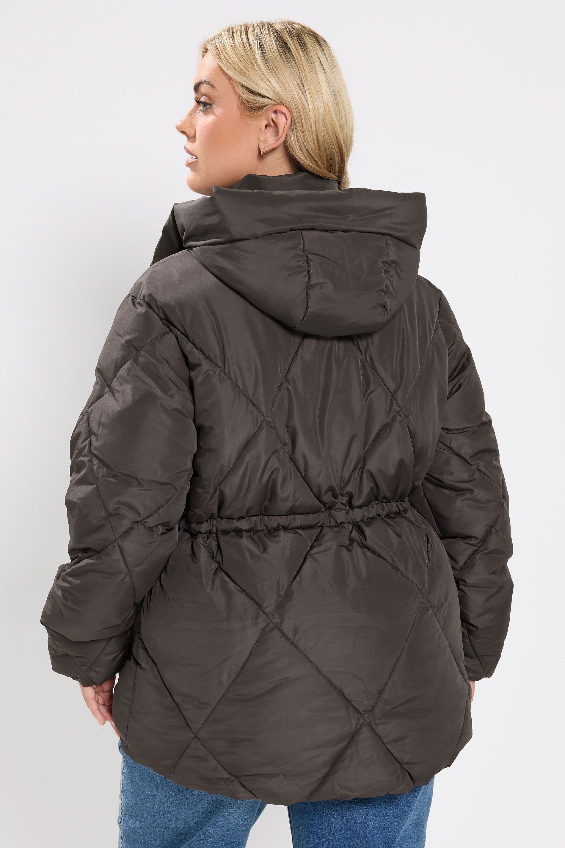 Yours Yours Women's Diamond Quilted Puffer Coat in Brown - 4