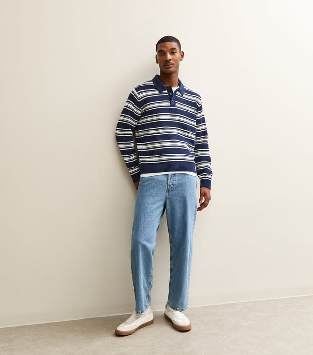 jack & jones Men's Dark Blue Striped Polo Jumper Jack & Jones New Look - 3