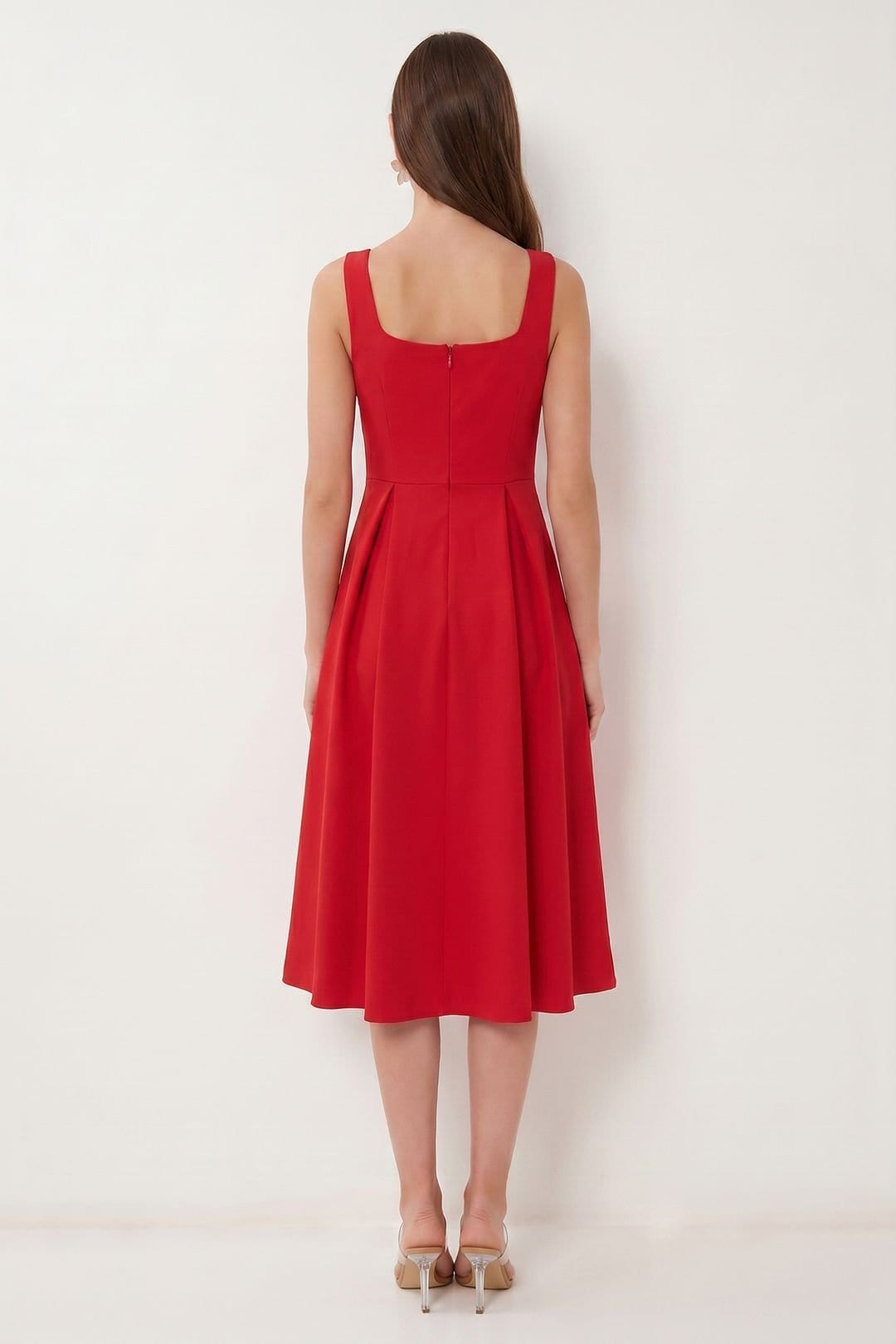 Happiness Istanbul Happiness Istanbul Women's Square Collar A-Form Midi Dress with Zipper Closure in Red - 4