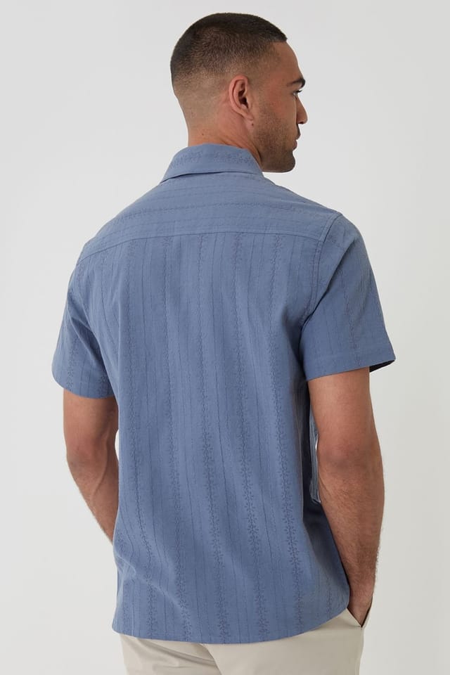 Threadbare Threadbare Men's Textured Cotton Short Sleeve Shirt in Blue - 2