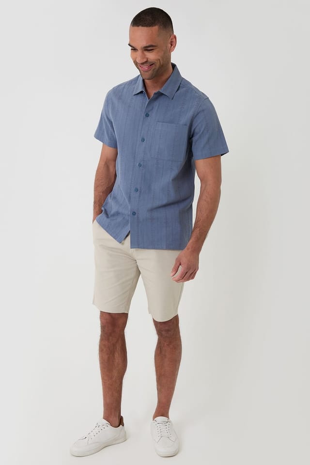Threadbare Threadbare Men's Textured Cotton Short Sleeve Shirt in Blue - 3