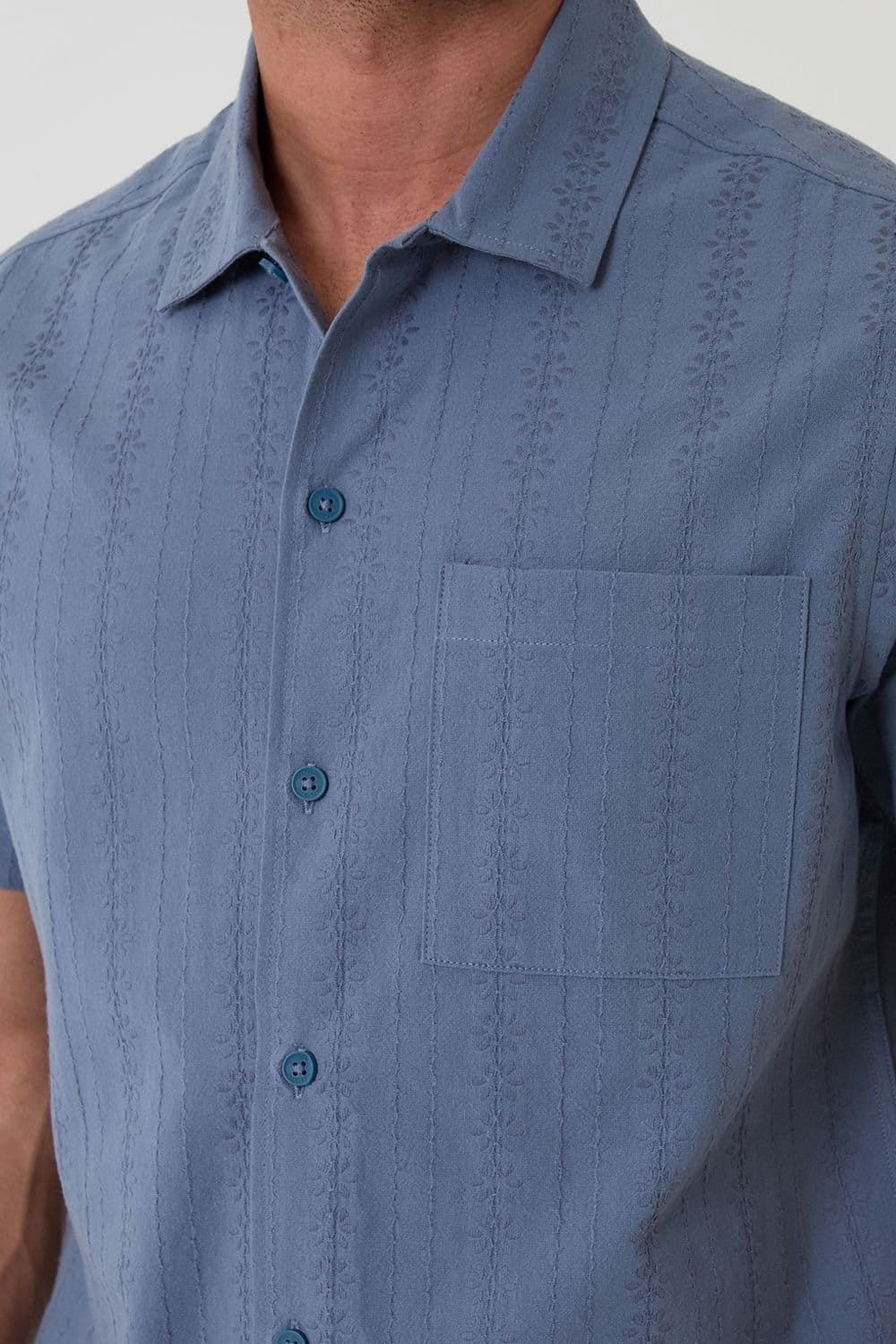 Threadbare Threadbare Men's Textured Cotton Short Sleeve Shirt in Blue - 4