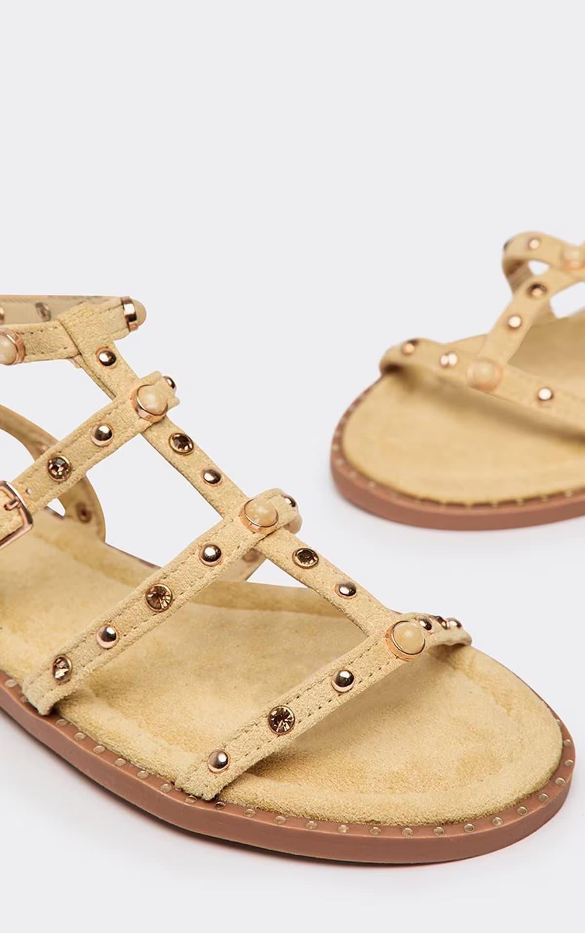 EGO Alinta Stud Detail Gladiator Strap Sandal In Yellow Faux Suede, Women's Size UK 3