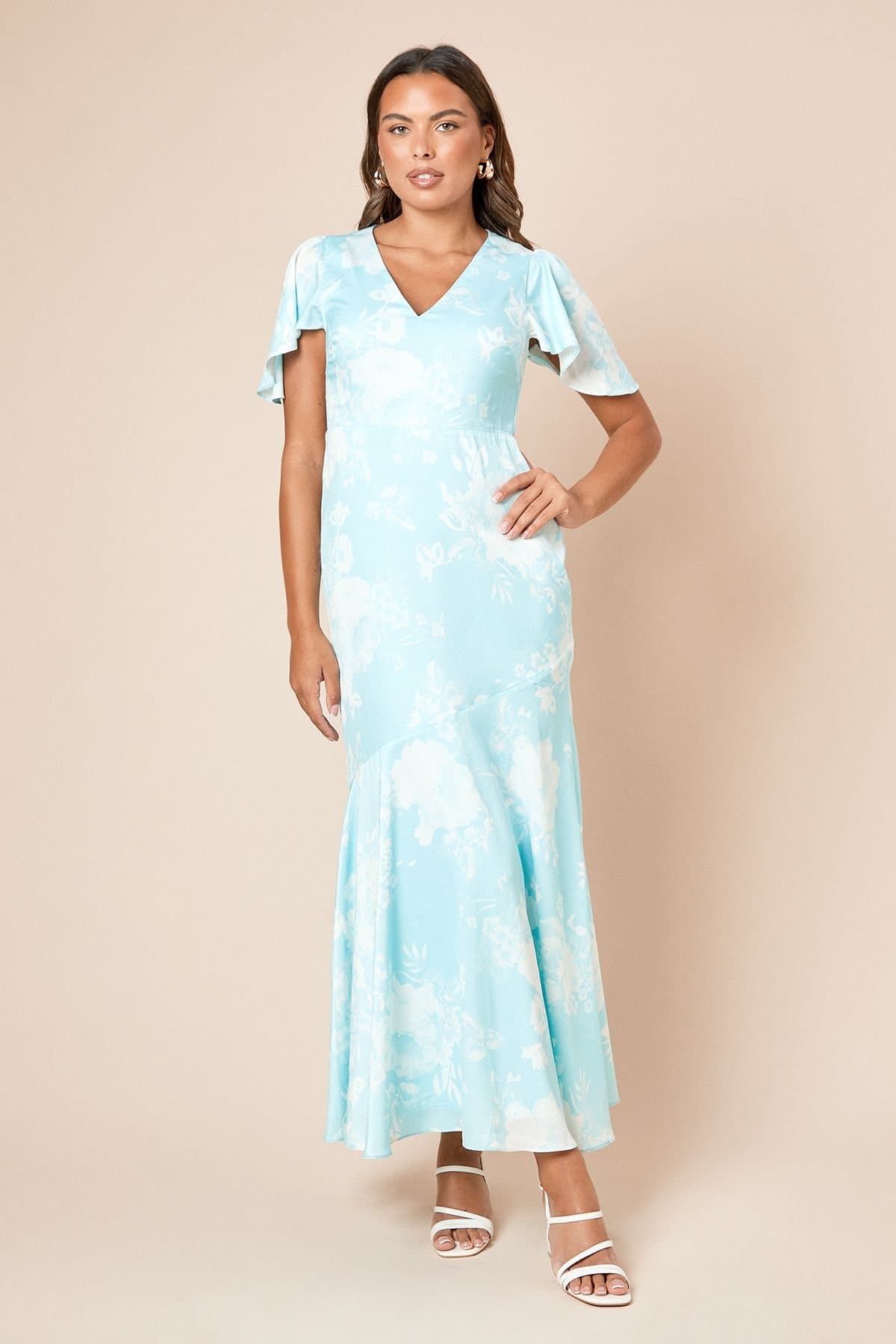 Dorothy Perkins Dorothy Perkins Women's DP Luxe Angel Sleeve V Neck Maxi Dress in Blue