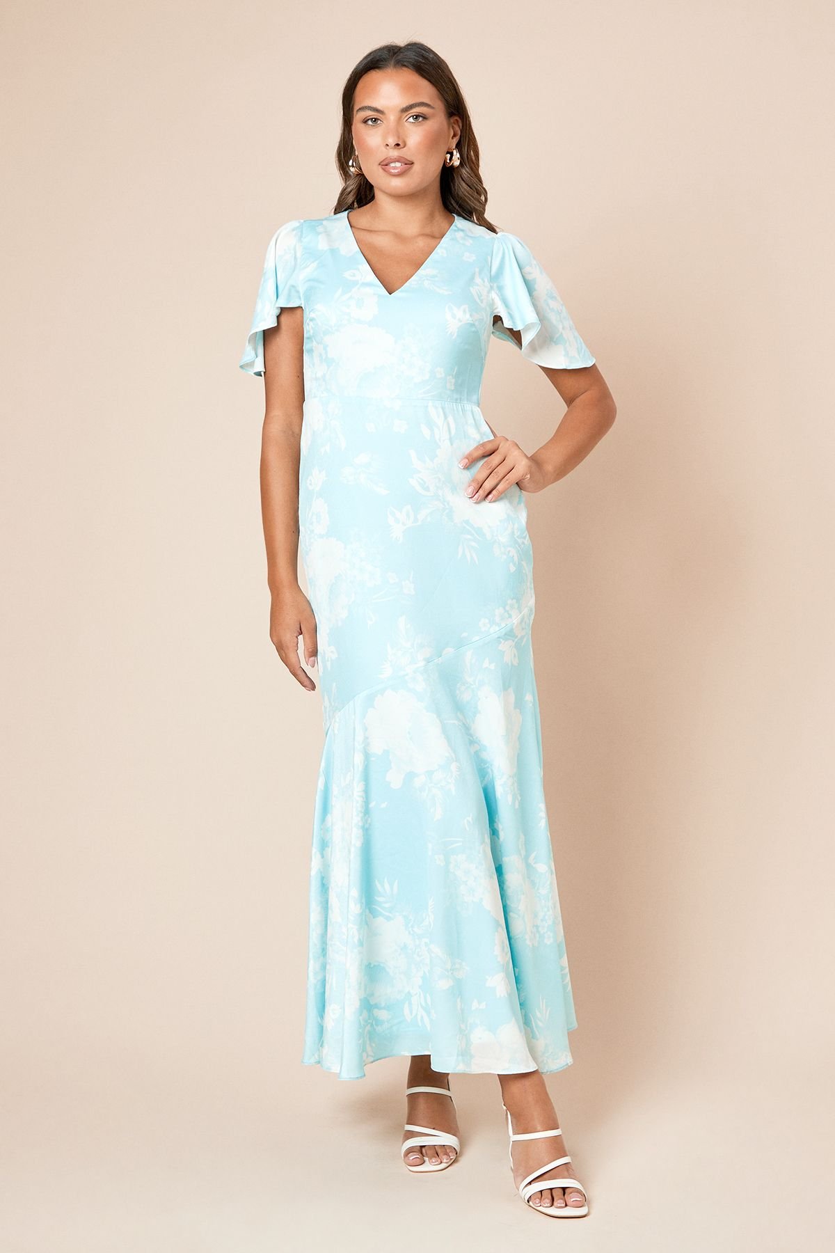 Dorothy Perkins Dorothy Perkins Women's DP Luxe Angel Sleeve V Neck Maxi Dress in Blue - 2