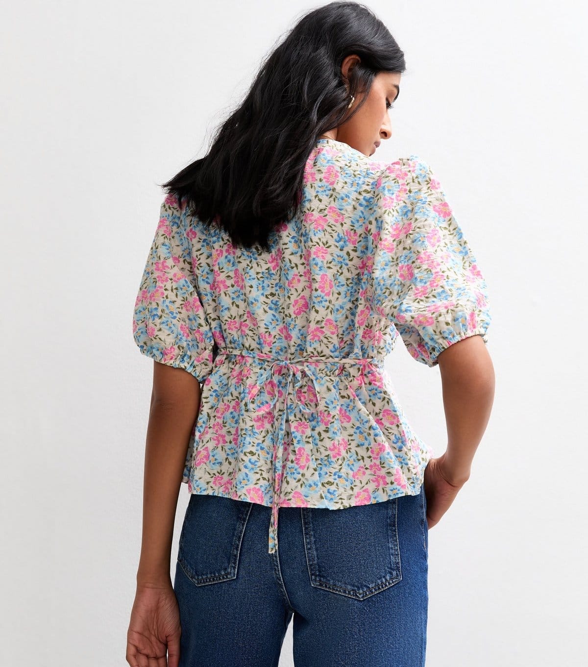 New Look Women's Pink Floral Print Creased Texture Tea Blouse New Look - 4