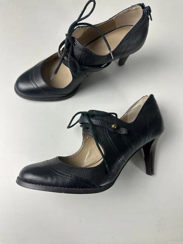 Autograph Marks and Spencer autograph high heel sandals heels black 4.5 leather lace up cone heel black