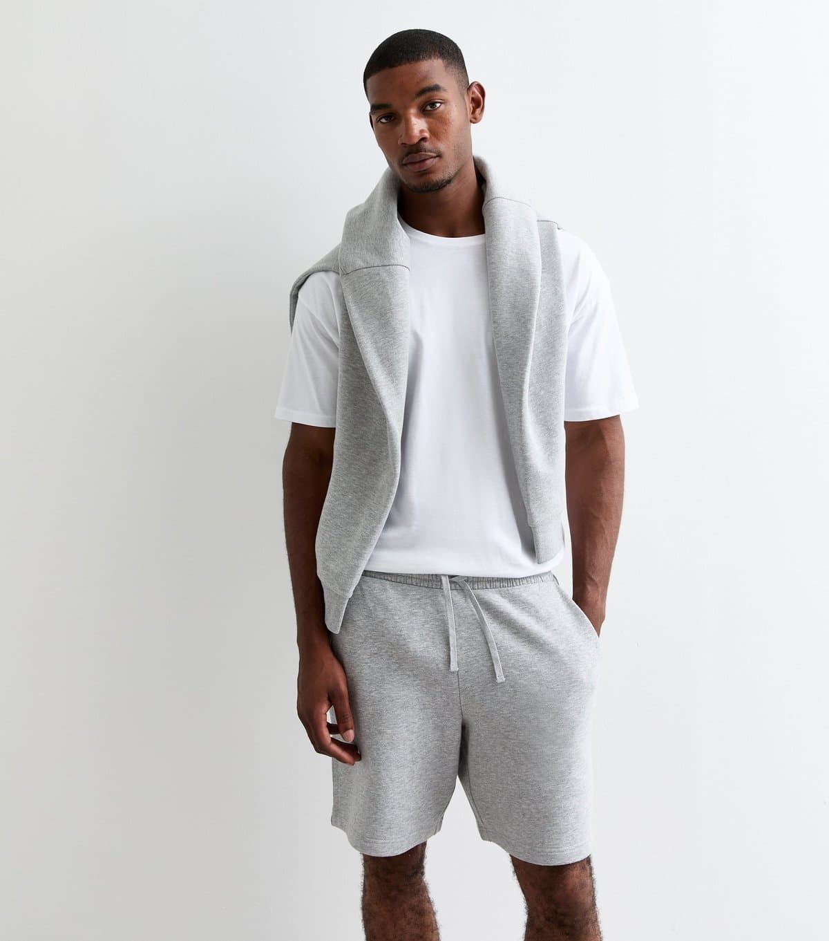 New Look Men's Grey Relaxed Fit Drawstring Jersey Shorts New Look