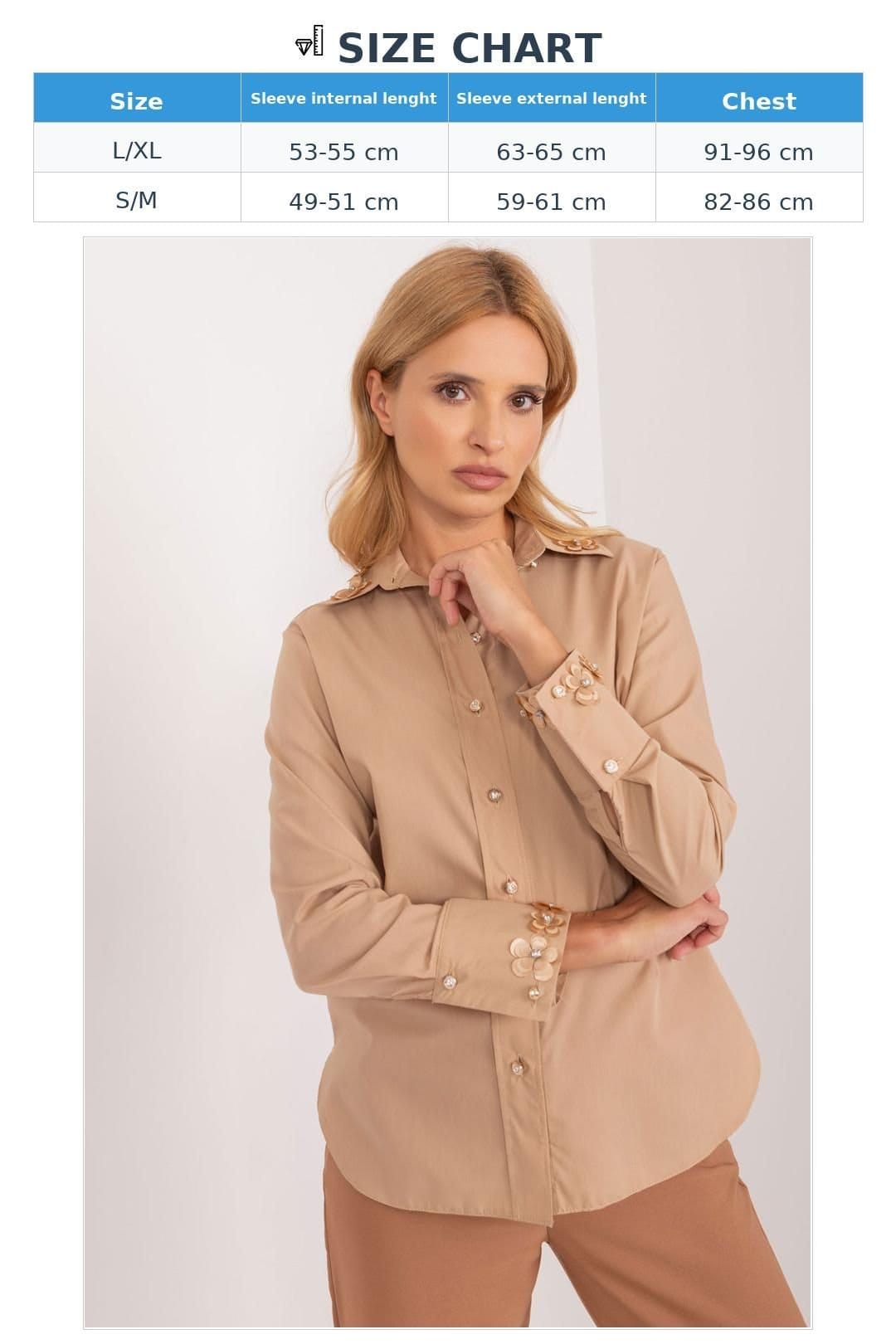 Love Lace Love Lace Women's Classic Long Sleeve Shirt with Embroidered Cuffs in Beige - 4