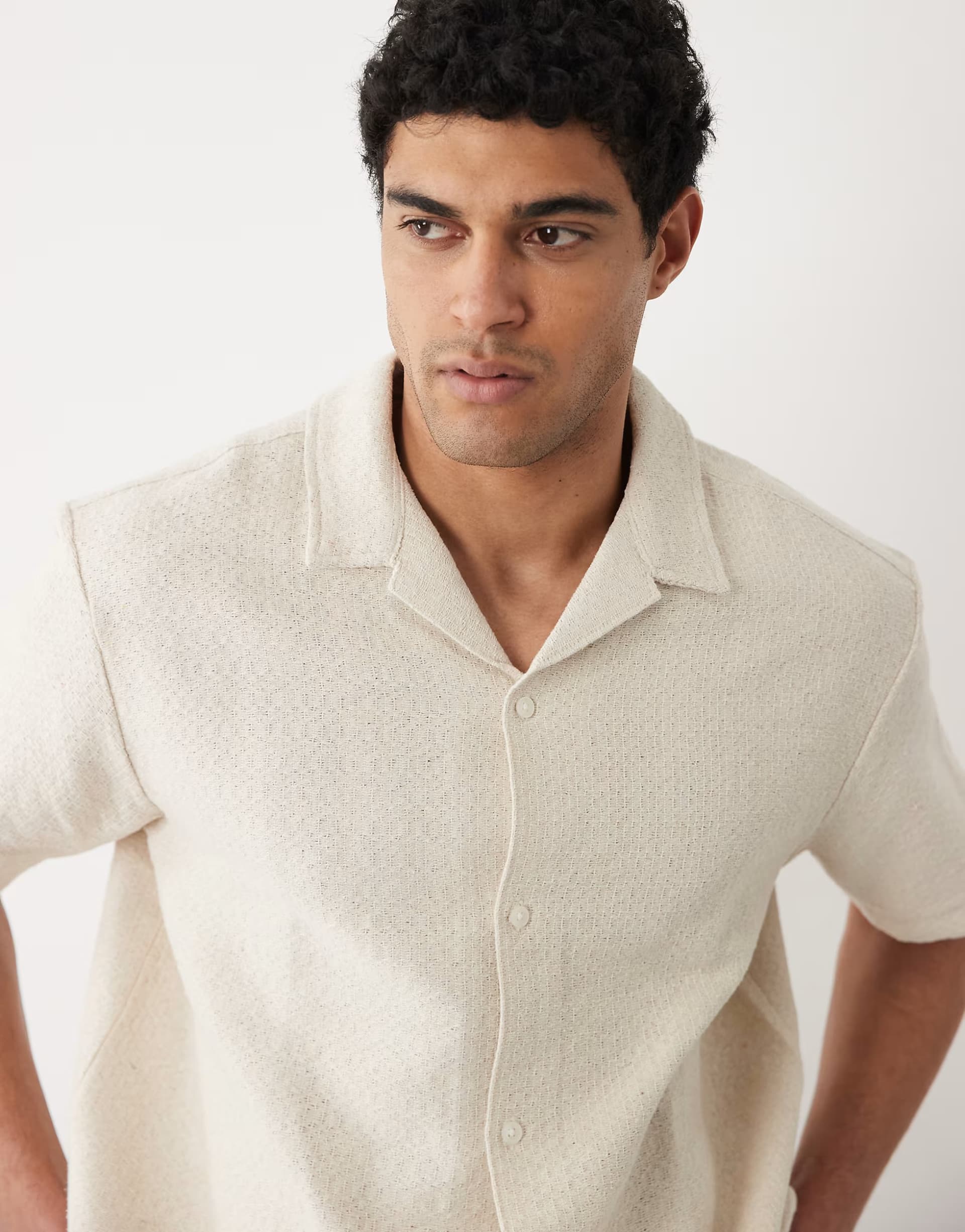 ASOS Jack & Jones textured print shirt in white