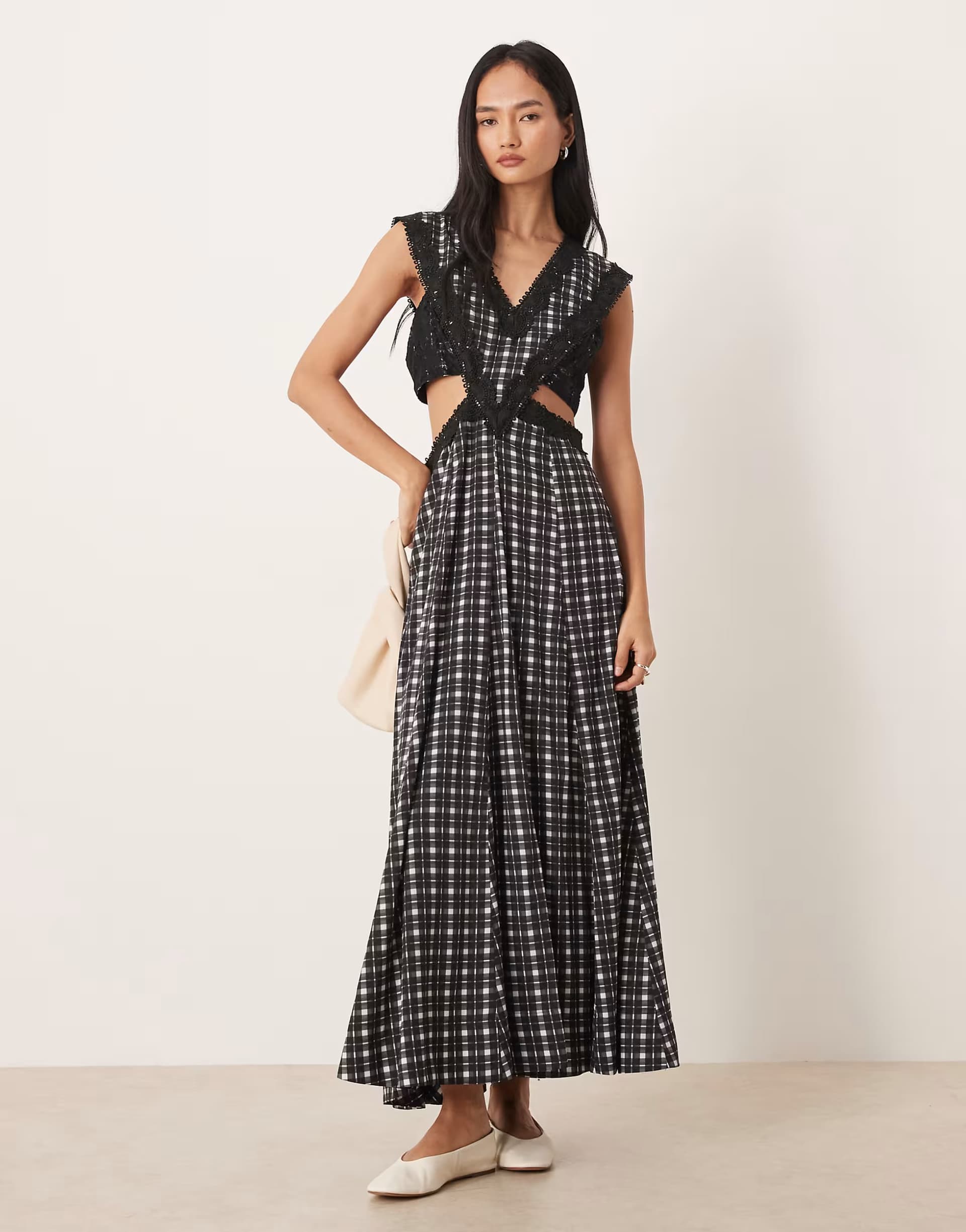 ASOS ASOS DESIGN lace applique sleeveless cut out maxi dress in black check