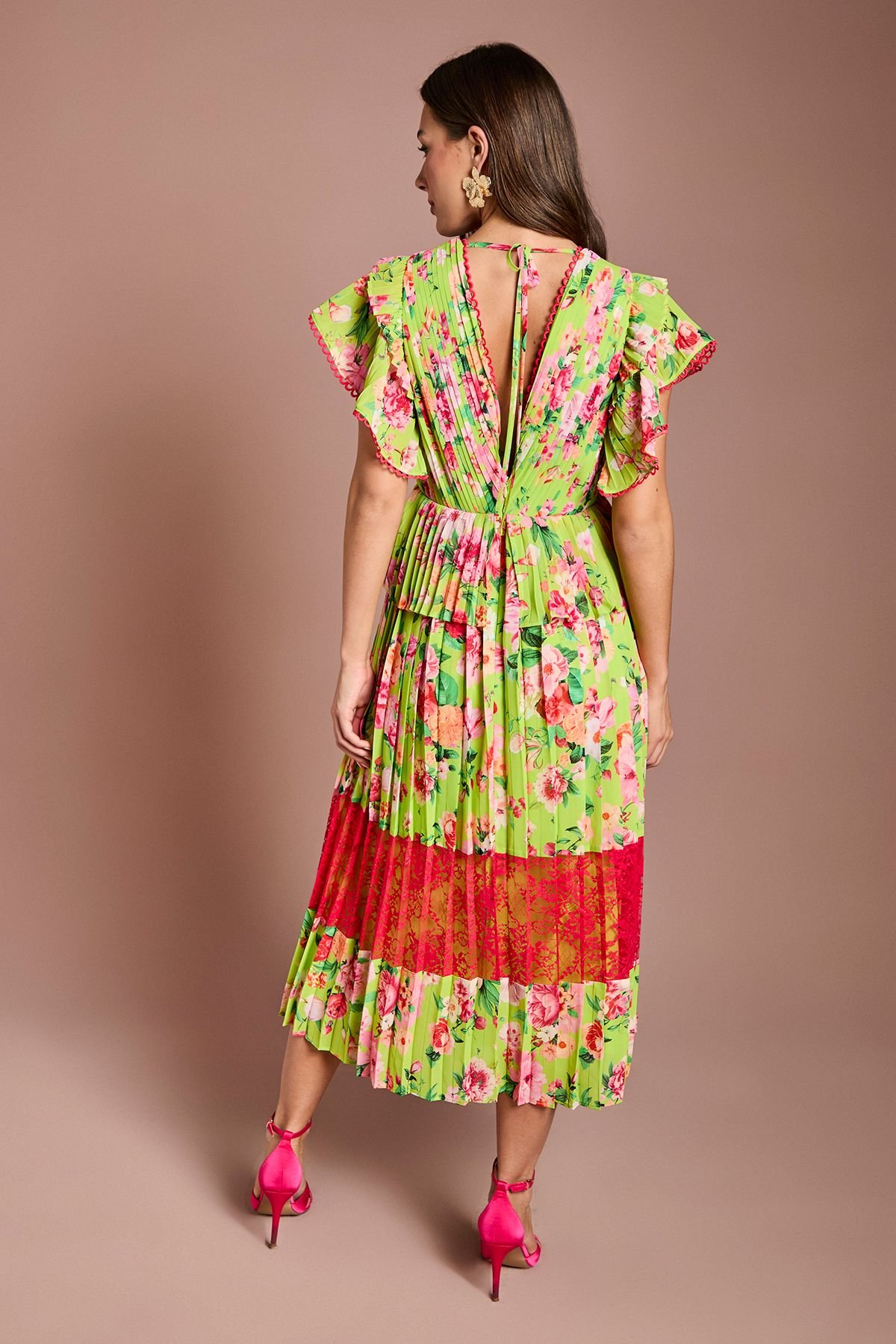 Coast Coast Women's Lace Insert Printed Wrap Midi Dress in Green - 3