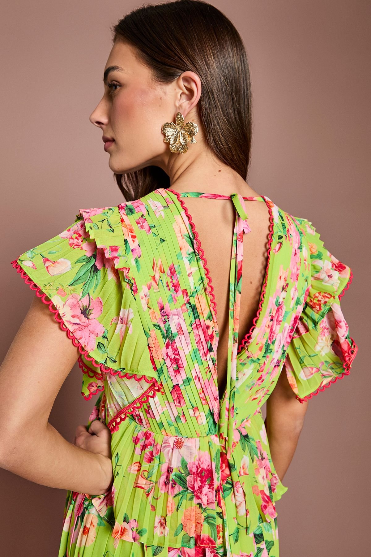 Coast Coast Women's Lace Insert Printed Wrap Midi Dress in Green - 4