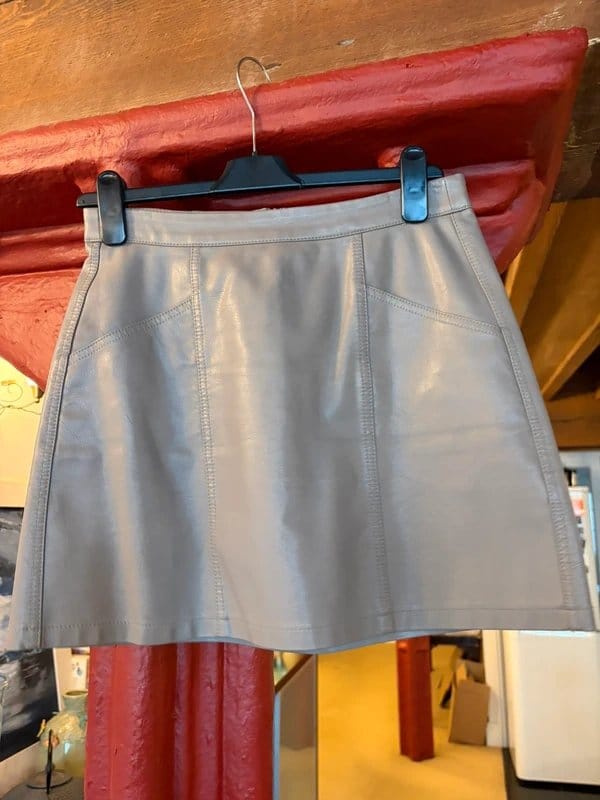 New Look Grey Leather-Effect Mini Skirt, Size 10