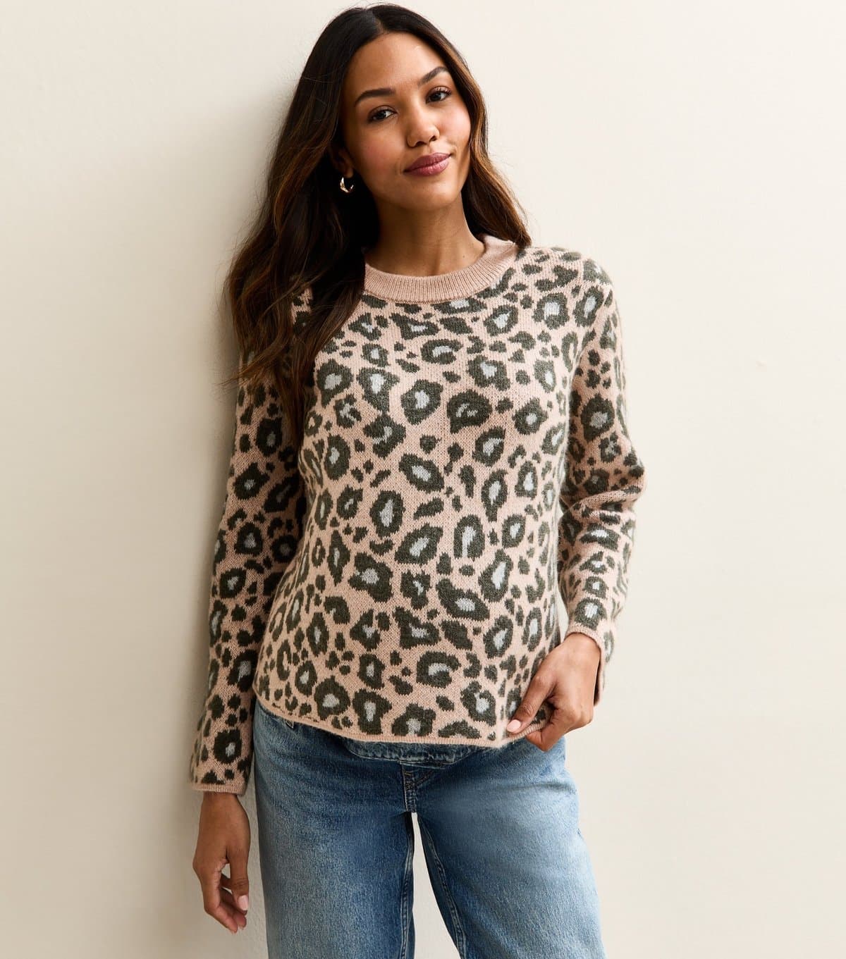 unknown Women's Maternity Pink Leopard Crew Neck Jumper  New Look
