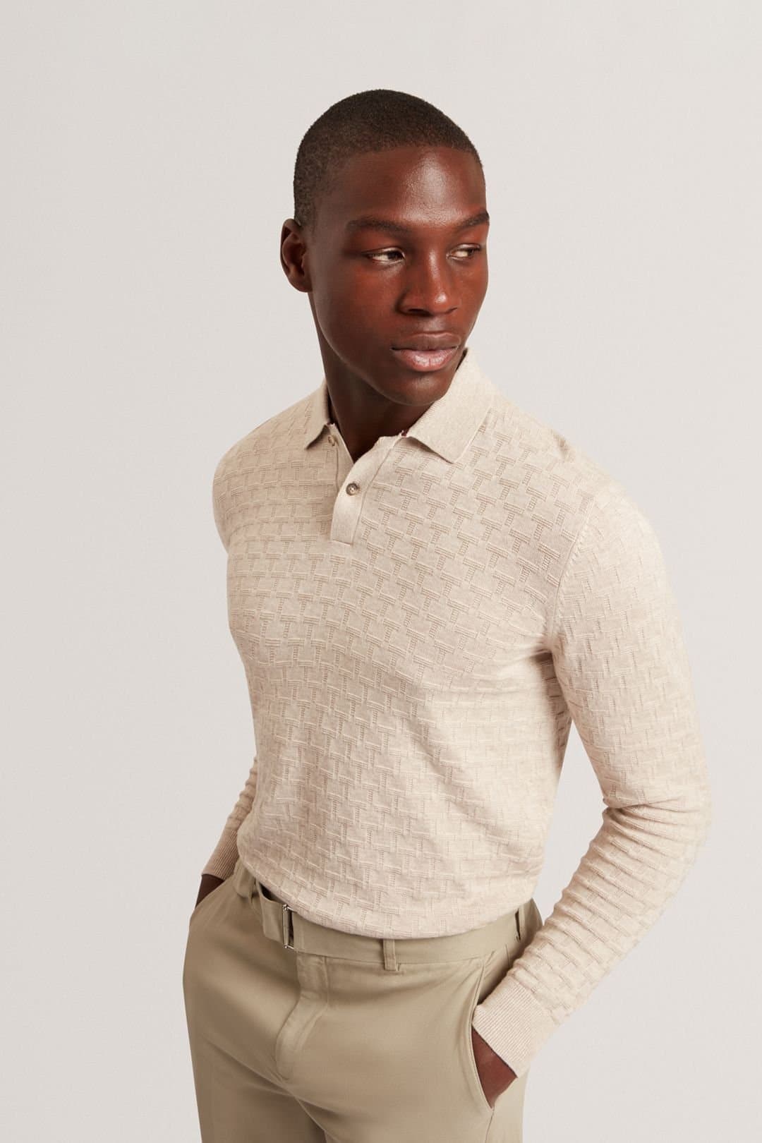 Ted Baker Ted Baker Men's GATEN LS T Stitch Polo Natural