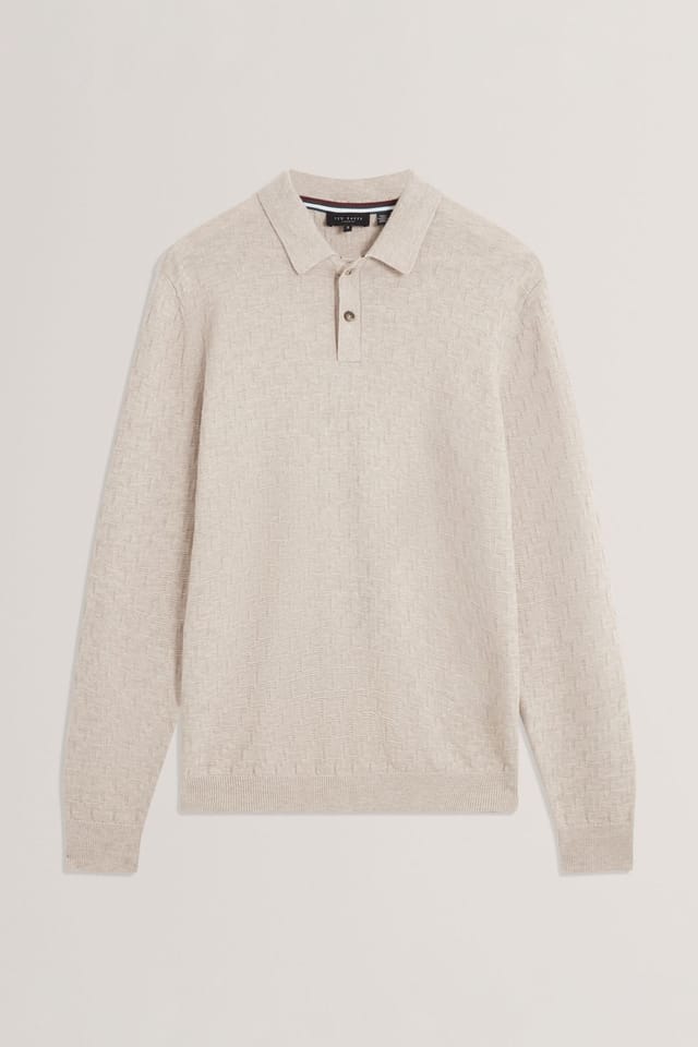 Ted Baker Ted Baker Men's GATEN LS T Stitch Polo Natural - 2