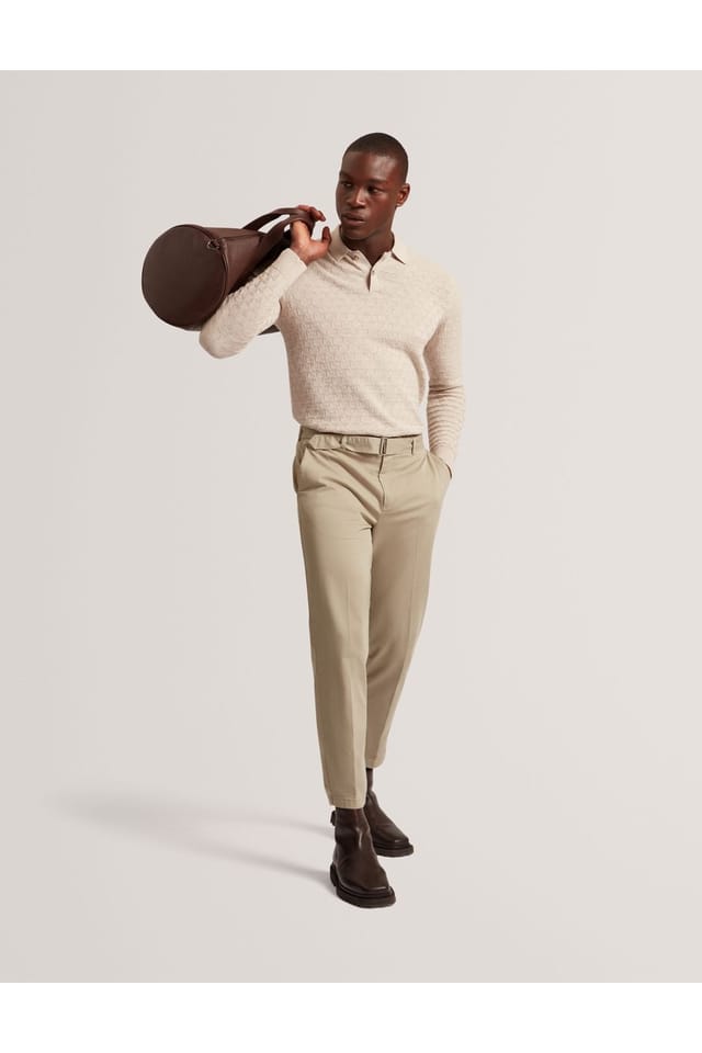 Ted Baker Ted Baker Men's GATEN LS T Stitch Polo Natural - 3