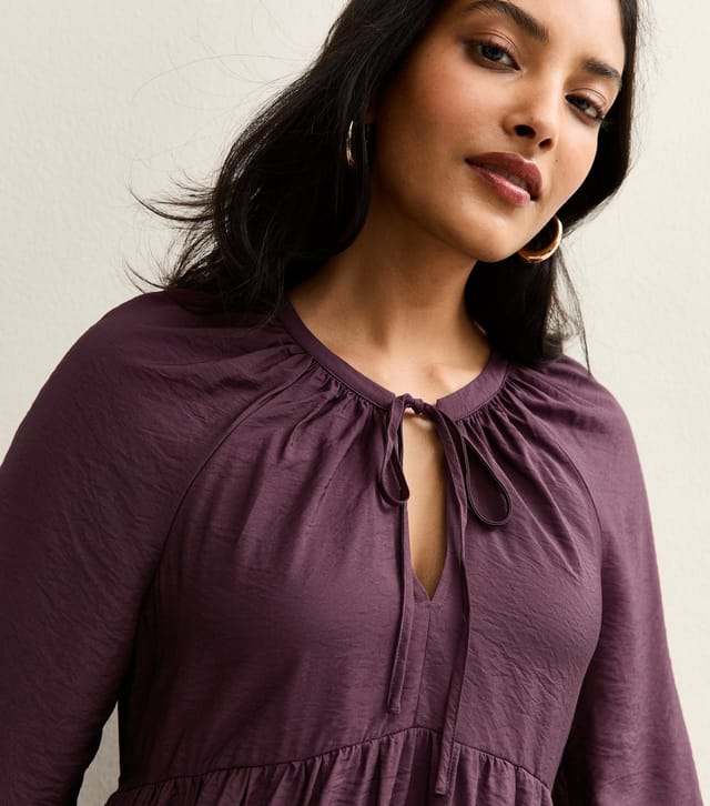New Look Women's Dark Purple Tie Neck Tiered Mini Dress New Look - 2