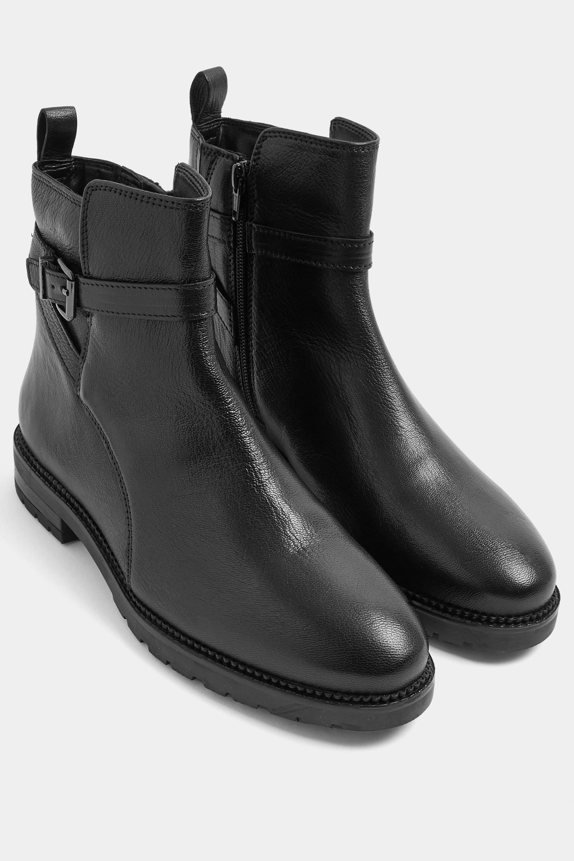 Yours Yours Women's Leather Buckle Detail Ankle Boots In Wide E Fit in Black