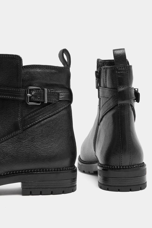 Yours Yours Women's Leather Buckle Detail Ankle Boots In Wide E Fit in Black - 2