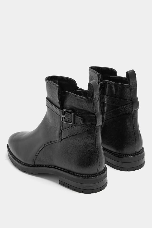 Yours Yours Women's Leather Buckle Detail Ankle Boots In Wide E Fit in Black - 3
