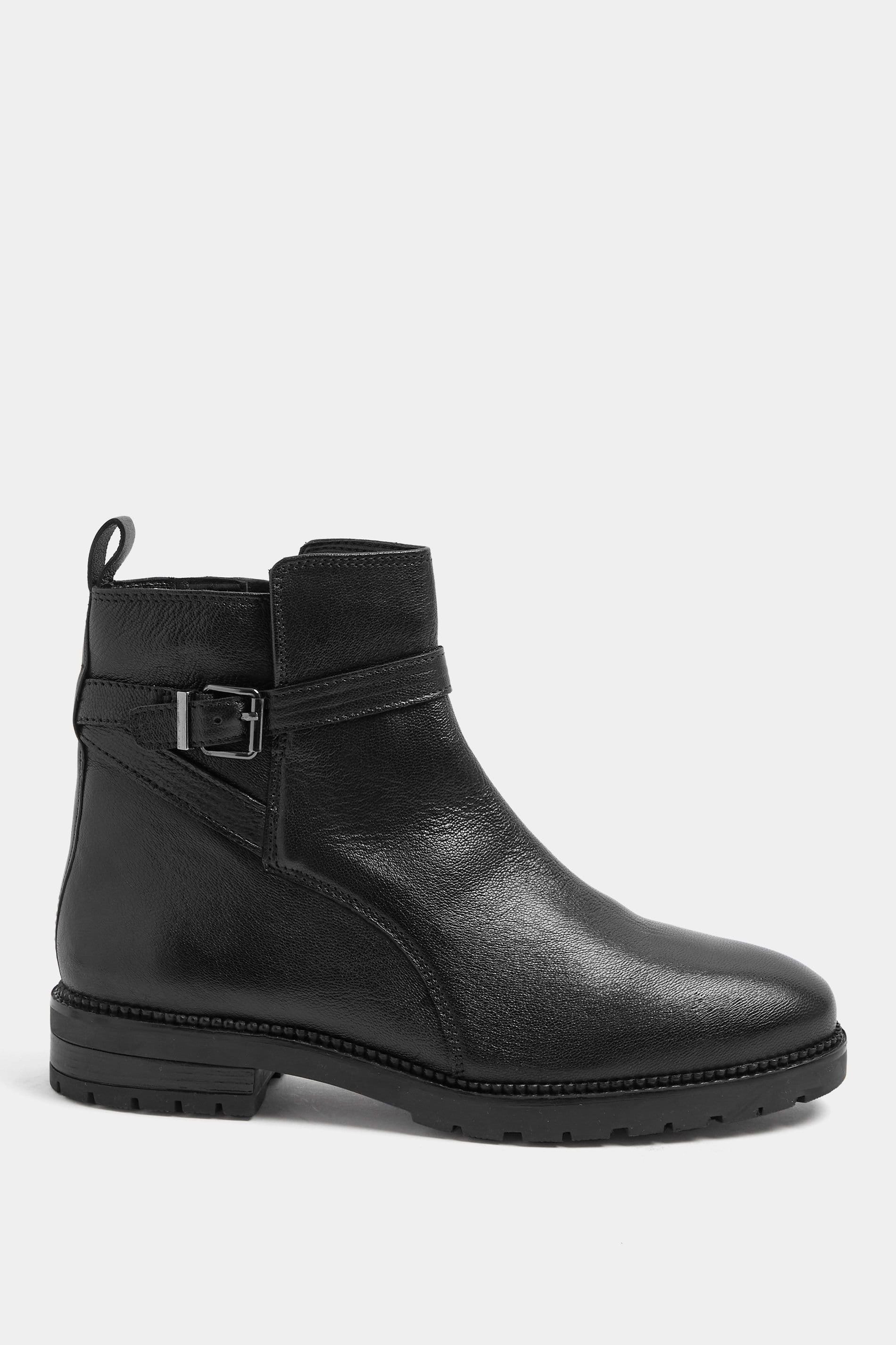 Yours Yours Women's Leather Buckle Detail Ankle Boots In Wide E Fit in Black - 4