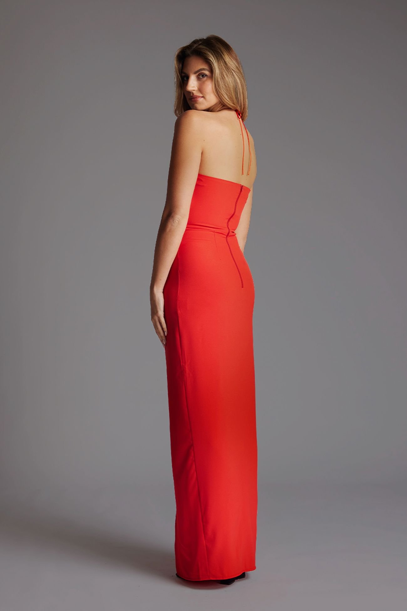 Vesper Vesper Women's High Neck Maxi Dress with Front Split in Red - 3