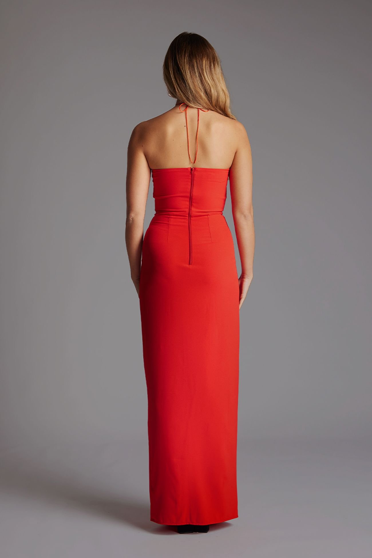 Vesper Vesper Women's High Neck Maxi Dress with Front Split in Red - 4